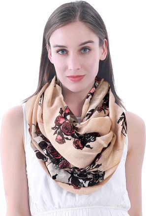 Lina & Lily Skull Rose Print Womens Infinity Scarf Lightweight Snood (Peach)