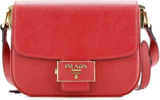Prada Embleme Flap Bag Saffiano Leather Small shoulder bag - Rood