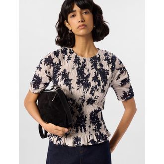 Whistles Smocked Floral Ruffle Hem Peplum Blouse in Ivory/multi at Nordstrom, Size 10