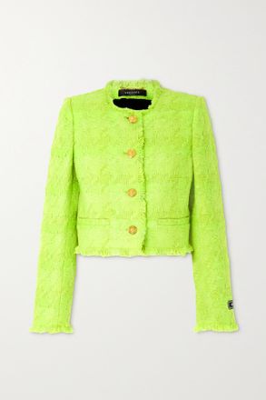 Versace Giacca In Tweed Di Misto Lana Metallizzata A Quadri Sfrangiata - Verde