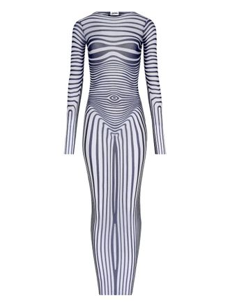 Jean Paul Gaultier long-sleeves morphing-stripes maxi dress - White