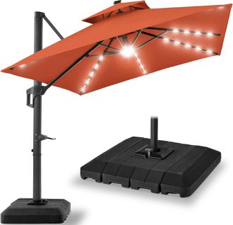 Best Choice Products 9x12ft 2-Tier Square Outdoor Solar LED Cantilever Umbrella w/ 360-Rotating Base