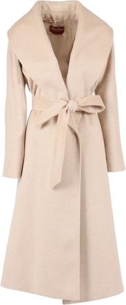 Max Mara Belted Coats, female, Beige, Size: 2XS Cappotto Spiga