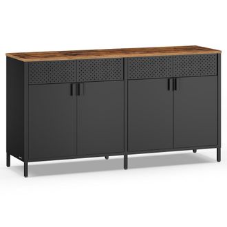 Songmics Aparador metal 4 puertas magn&eacute;ticas estante ajustable negro marr&oacute;n