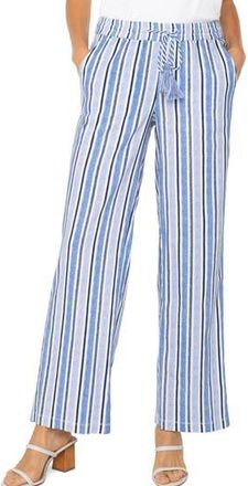 Liverpool L.A. Stripe Linen Blend Drawstring Wide Leg Pants in White Blue Multi Stripe at Nordstrom Rack, Size X-Large