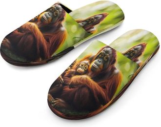 Generic Orangutans Family on Tree Mens Flannel Slipper Soft Comfy House Shoes Non Slip Winter Warm Indoor Outdoor Slippers