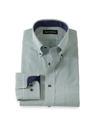 Paul Fredrick Non-iron Cotton Check Dress Shirt With Contrast Trim