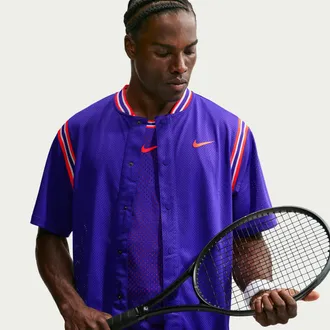 Nike Mens Court Slam Dri-FIT Button-Up Tennis Top in Purple | IM6611-514