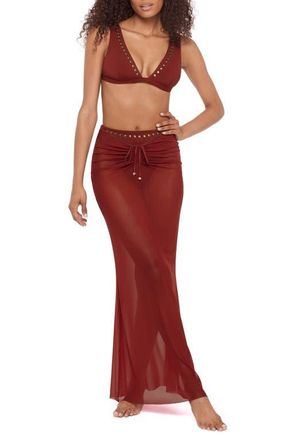 Steve Madden Ruched Sheer Mesh Cover-Up Maxi Skirt in Sangria at Nordstrom, Size X-Large
