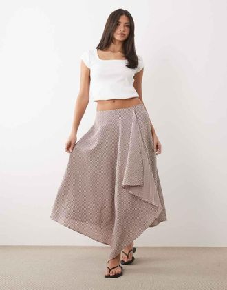 Asos Gonna lunga marrone a quadri con fondo a punta-Multi