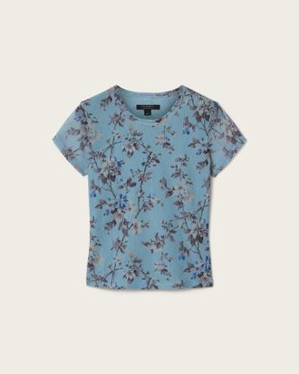 AllSaints Main: 52% Polyamide (Recycled), 42% Polyester, 6% Elastane Ellie Slim Fit Mesh T-Shirt, Size: UK 14/US 10