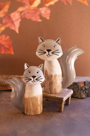 Kalalou Set Of Two Recycled Wood And Iron Squirrels