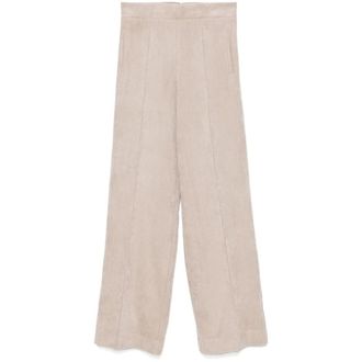D.exterior Broeken, Dames, Beige, S, Polyester, Taupe Corduroy Wijde Pijp Broek
