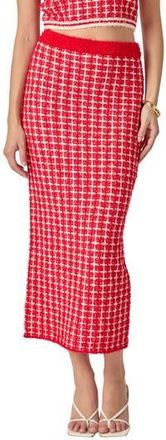endless rose Tweed Check Column Skirt in Red/Cream at Nordstrom Rack, Size X-Small