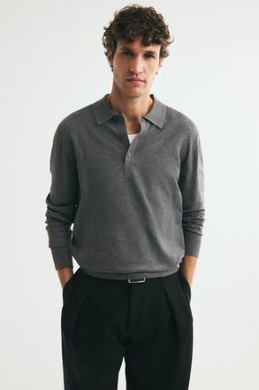 H&M Regular-fit Knit Polo Shirt in Dark Gray Melange at Nordstrom, Size Xx-Large