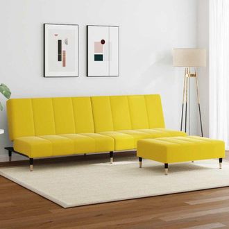 vidaXL Vidaxl - Sof&aacute; Cama De 2 Plazas Con Taburete Terciopelo Amarillo