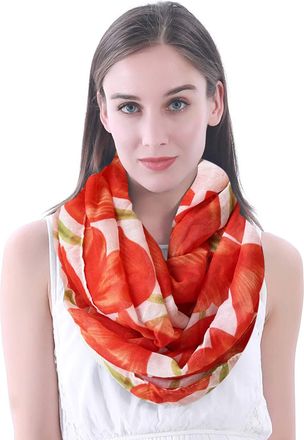 Lina & Lily Tulip Print Snood Scarf for Women, Fashion Floral Lightweight Scarf for All Seasons (White)