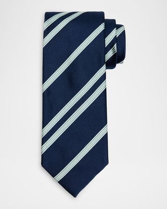 Brioni Men & apos;s Herringbone Stripe Jacquard Silk Tie
