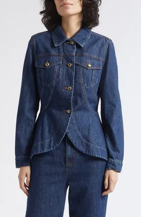 Marella Cotton Peplum Jacket in Blue Jeans at Nordstrom, Size 10