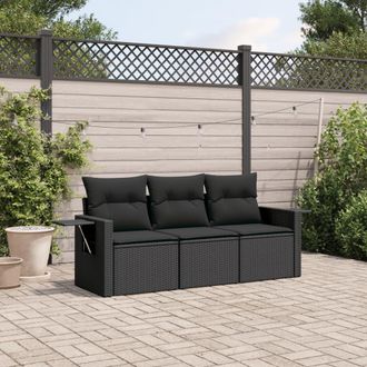 vidaXL Set De Sof&aacute;s De Jard&iacute;n Con Cojines 3 Pzas Rat&aacute;n Sint&eacute;tico Negro Vidaxl