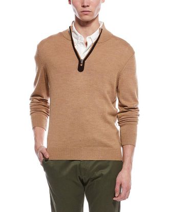 Bruno Magli Plaited 1/4-Zip Merino Wool Mock Neck Sweater