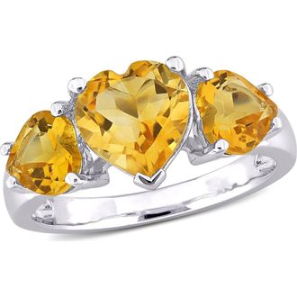 Delmar Sterling Silver Heart-Shape Citrine 3-Stone Ring in Yellow at Nordstrom Rack, Size 6