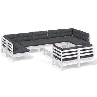 vidaXL Vidaxl - Set Divani Da Giardino 10 Pz Con Cuscini Bianchi Legno Di Pino