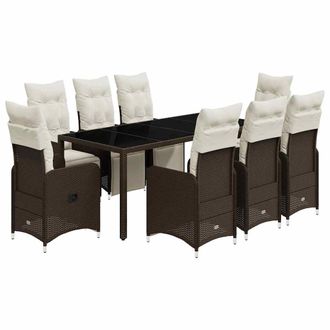 vidaXL Set Bistr&ograve; Da Giardino 9 Pz Con Cuscini In Polyrattan Marrone - Vidaxl