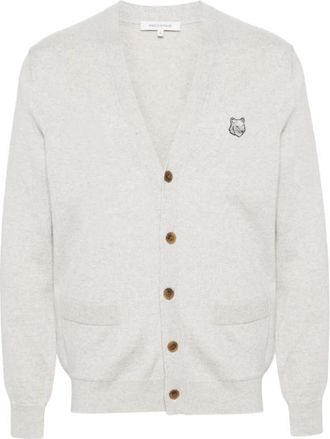 Maison Kitsun&eacute; Grijze Logo Sweater Button-Up Cardigan - Heren - Vesten - Grijs - XL - Katoen - Truien & Vesten