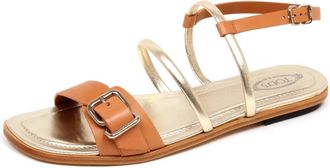 Tod's Gouden Sandaal Schoen Made in Italy - Dames - Sandalen - Bruin - 37 EU - Leer - Schoenen