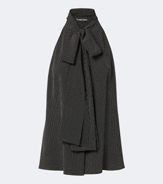 Tom Ford Polka-dot tie-neck silk cr&ecirc;pe de chine top
