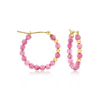 Ross-Simons Pink Tourmaline Bead Hoop Earrings With 10kt Yellow Gold