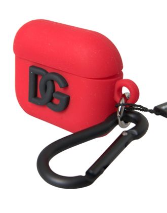 Dolce & Gabbana Womens Red Silicone Rubber Logo Embossed Airpods Case Accessory