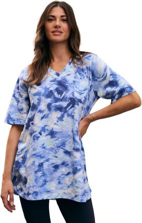 Roaman's Plus Size Slub V Neck Boyfriend Tunic Top in Indigo Abstract Tie Dye at Nordstrom, Size Medium