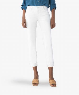 Kut from the Kloth Amy Crop Straight Leg Roll Up Jeans In Optic White