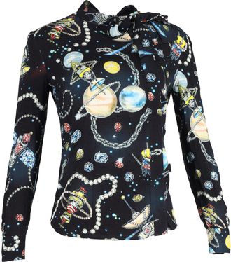 Moschino Love Moschino Printed Blouse with Self-Tie Neck Bow in Multicolor Satin