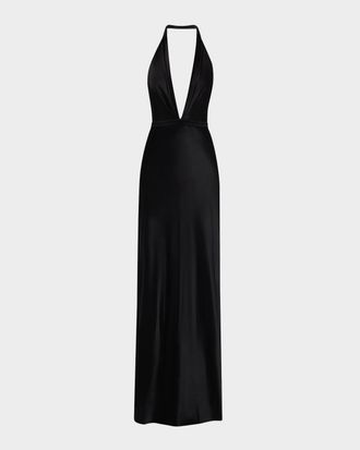 Nili Lotan Essy Plunging Halter Silk Gown