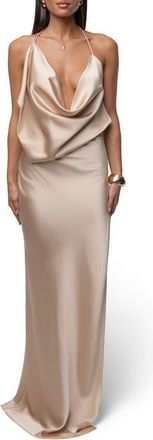 JLUXLABEL Delmara Cowl Neck Satin Dress in Cream at Nordstrom, Size Medium