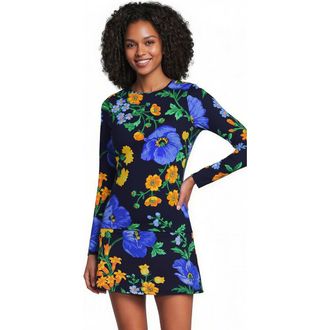 Lands End SunShade UPF 50 Long Sleeve Rash Guard Swim Tee in Navy/exploded Poppy Floral at Nordstrom, Size X-Small