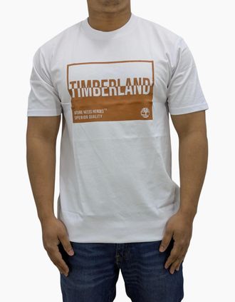 Timberland Mens Timberland Mens T Shirts Print Logo Crew Neck Pullover Short Sleeve Cotton New - White - Size: 40