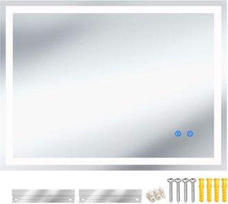 TecTake Specchio da bagno a LED Clara, dimmerabile, con 3 colori di luce