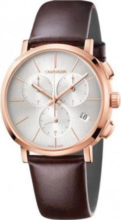 Calvin Klein Elegant Quartz Horloge met Bruine Leren Band - Dames - Horloges - Bruin - ONE Size - Leer - Accessoires