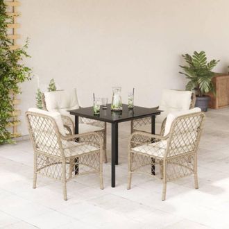 vidaXL Set Comedor De Jard&iacute;n 5 Pzas Con Cojines Rat&aacute;n Sint&eacute;tico Beige Vidaxl