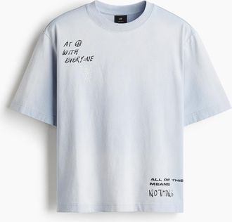 H&M Bedrucktes T-Shirt in Oversized Fit - Blue
