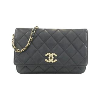Chanel Tweedehands leren portemonnees - Dames - Pre-owned - Zwart - Maat: ONE Size Leer