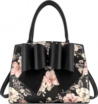 Like Dreams Womens Rosalie Bow Top Handle Satchel Bag In Black Floral Print