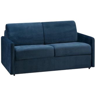 Vente-Unique Divano letto 2 posti express in velluto blu notte con seduta memory foam - Letto 120 cm - Materasso 18 cm - CALIFE