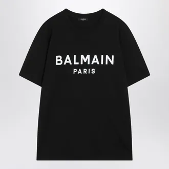 Balmain Black Cotton Crewneck T Shirt With Logo