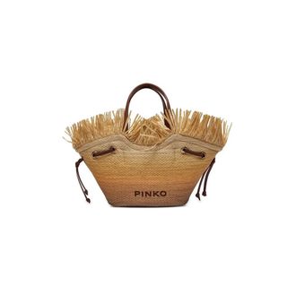Pinko Pagoda Small Shopper Rafia Pan - female - PINKO - Shopping Bags - Beige - ONE SIZE - Bags
