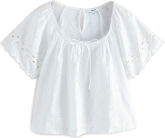 Next Broderie Boho Short Sleeve Rickrack Cotton Top in White at Nordstrom, Size 4 Us
